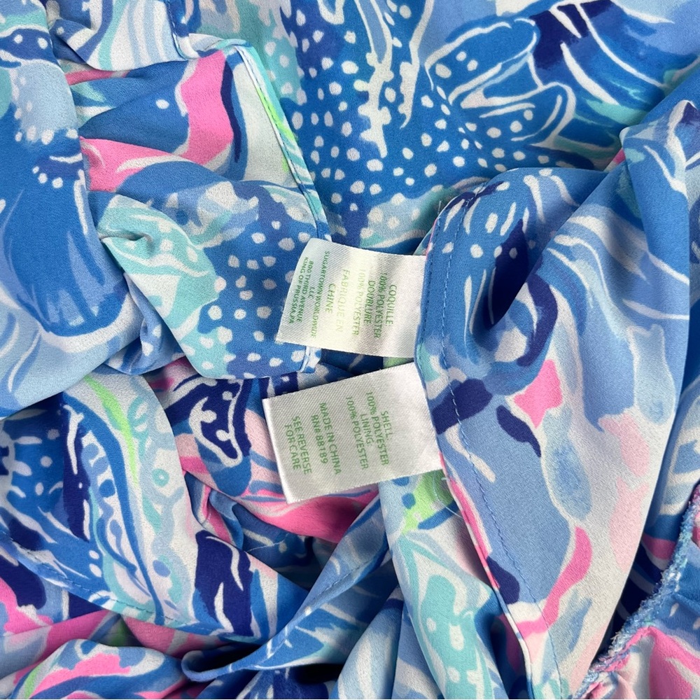 Lilly Pulitzer Dress Womens Small Blue Mareena Maxi Ruffle Blouson Ocean Party - Picture 5 of 12
